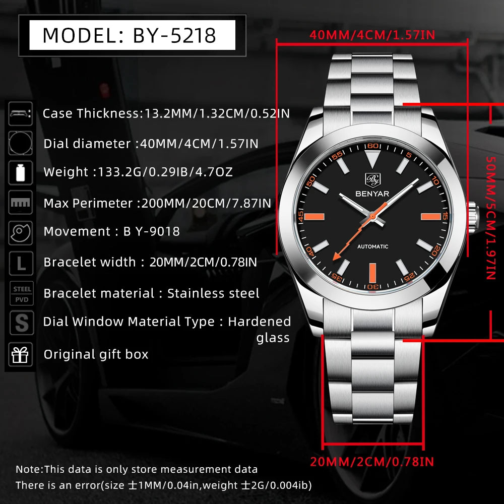 2025 New BENYAR DESIGN Brand Fashion Watches For Men Sapphire Mirror Mechanical Men's Watches Waterproof Stainless Steel Watch